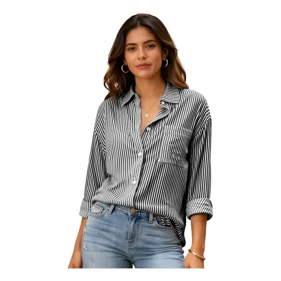 Camisa Para Mujeres Casual Y Cómoda De Con Blusas De Rayas