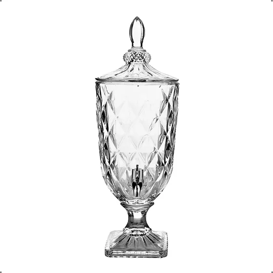 Suqueira 5 Litros Vidro Diamante Transparente Com Torneira