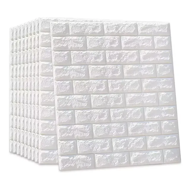 Pack 10 Laminas Papel Mural 3d Ladrillo Pared Blanco 77x70cm