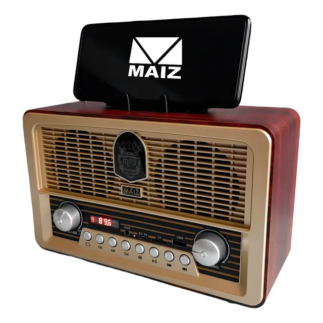 Bocina Bluetooth Vintage Retro Radio Am/fm/sw/usb/sd/aux/led Color Dorado