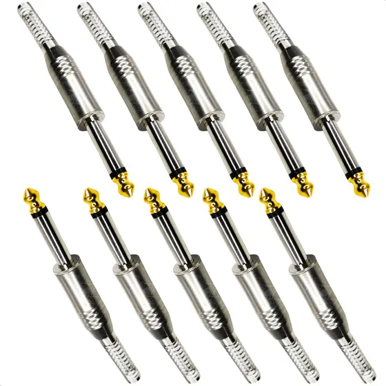 Kit Plug P10 Mono Conector Metálico Microfone Guitarra Baixo