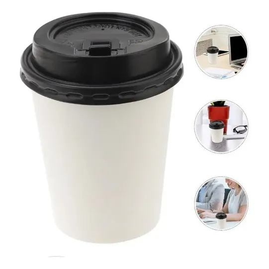 Vaso Café 8oz/240ml Descartable Polipapel C/tapa Negra (x50)