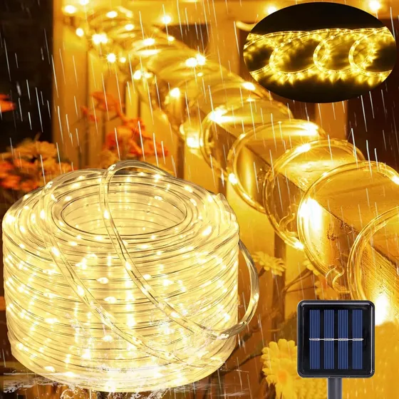 Mangueira Solar Luz Led Redonda 10m 8 Funções Natal Externo