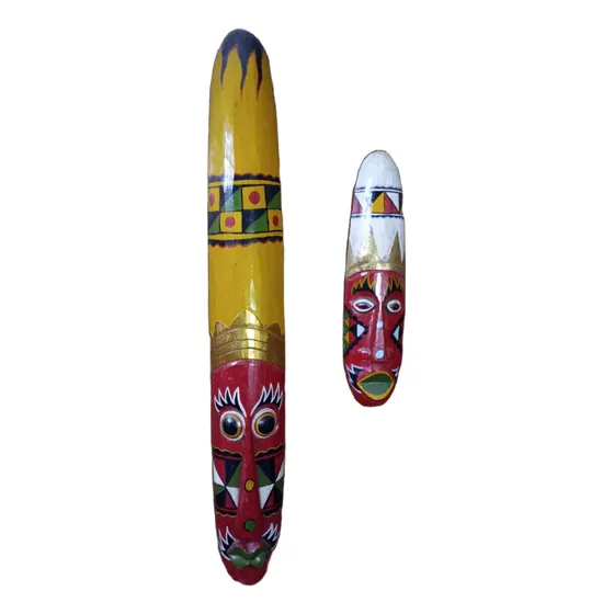 Lote X 2 Mascaras Cara Indigena De Madera Tallada Decorativa