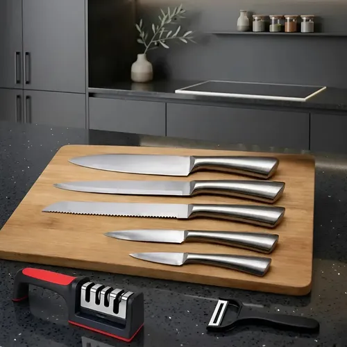 Jogo Faca Cross Cozinha Churrasco Brinox Inox Kit De 5 Peças Cor