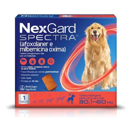 Nexgard Spectra Antipulgas E Vermífugo Cães 30,1kg A 60kg 1 Tablete Tablete Mastigável Sabor Carne