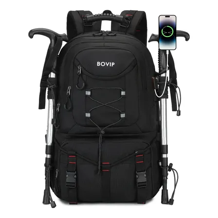 Mochila Trekking 40l Usb Impermeável Trilha Camp Viagem Preto Florido