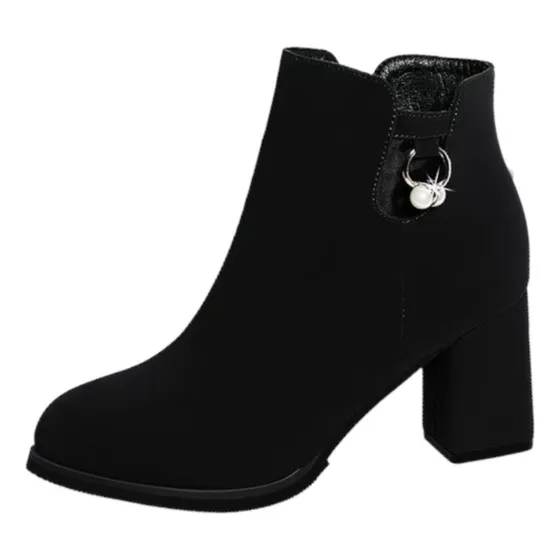 Botines Puntiaguadas De Tacón 7cm Grueso Pala Mujer G43