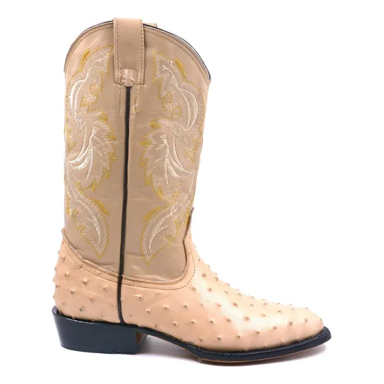 Botas Vaqueras De Piel Grabado Avestruz Suela De Cuero Moda