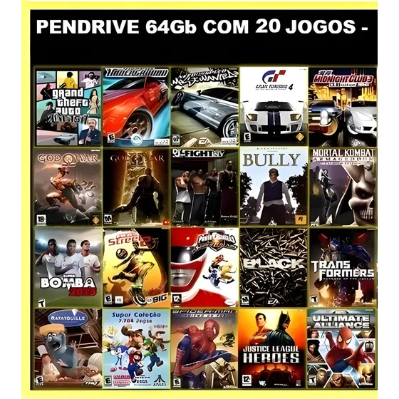 Pen Drive 64gb Com 20 Jogos + Kit Opl Prateado