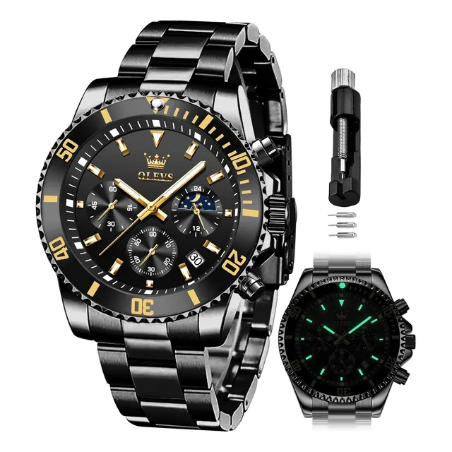 Olevs Relojes Hombres Negro Cronografo Vestido De 1rwgx