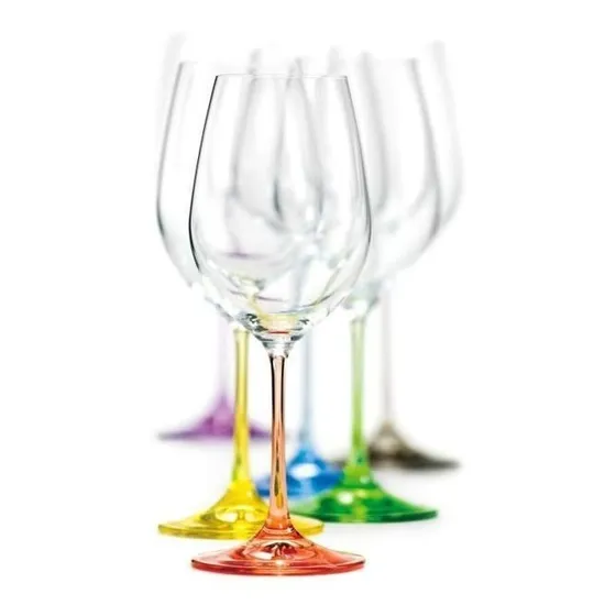 Copa Vino Cristal Bohemia Pie De Colores Setx6 Rainbow 350ml