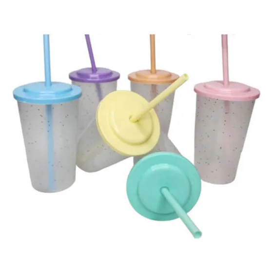 Set 20 Vasos Plastico Glitter Tapa Y Sorbete Cumple Souvenir