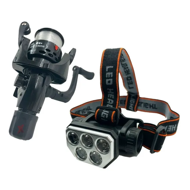 Linterna Cabeza Minero Led Luz Azul O Blanca + Reel Pesca 