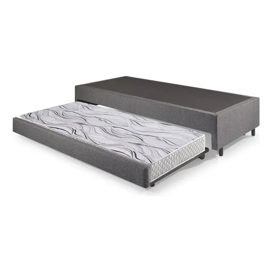 Bicama Box Solteiro Linho Cinza 88x188 Com Colchão Auxiliar