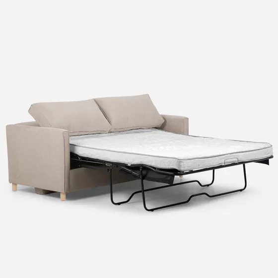 Sofa Cama Rosen Lido 3 Cuerpos Pata De Madera Tela Latte Color Beige