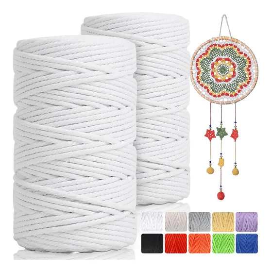 2pcs Hilo Algodón Natural P/ Macramé 3mmx200m Knitting Yarn