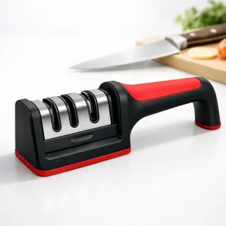 Afiador Amolador Facas Tesouras 3 Em 1 Profissional Cozinha Preto