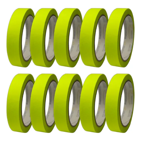 10 Fitas Crepe Adesiva Fina 18mmx30m Amarelo Fluorescente
