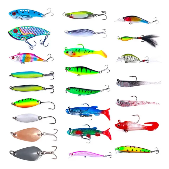 Kit De Pesca Mixto 24 Señuelos Cucharas Cebo Rio Mar Premium