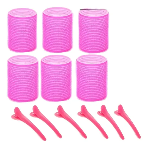 Kit 6 Rulos Adhesivos Medianos Y 6 Pinzas Rizadores Cabello