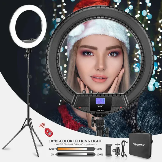 Anillo Luz Led Bicolor 18 Pantalla Lcd Soporte Bateria