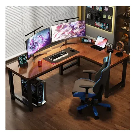 Escritorio Oficina En L Gamer Ejecutivo Madera 140x120x75 Marrón