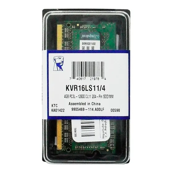 Memória RAM verde P/ Notebook 4GB DDR3L Kingston KVR16S11/4