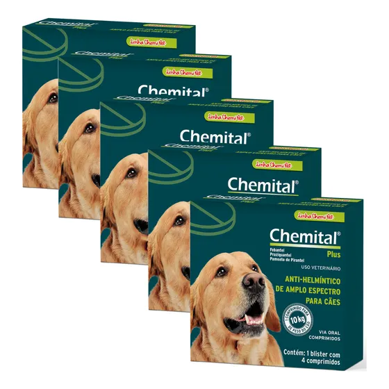 Chemital Plus Vermífugo Cães 4 Comprimidos Kit Com 05 Caixas