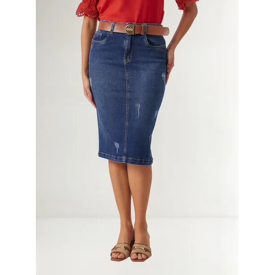 Saia Jeans Com Cinto - 12772 Joyaly Moda Evangelica