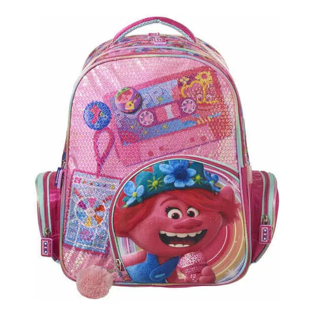 Mochila Poppy Trolls 2 World Tour Primaria Backpack Lentejuela En Vista Color Rosa chicle