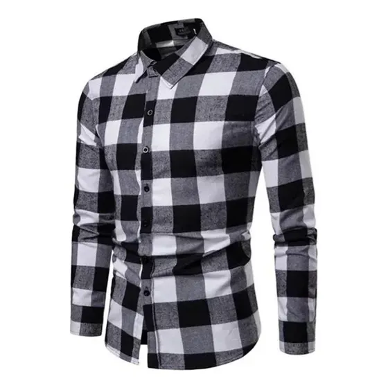 Camisa A Cuadros Informal De Manga Larga Para Hombre