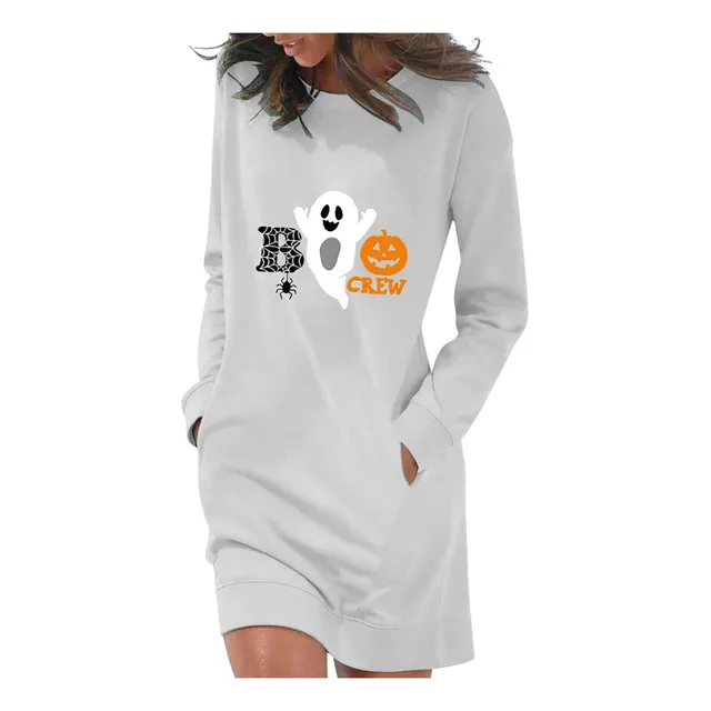 Vestido Otoño Para Mujer Casual Manga Larga Cuello Redondo