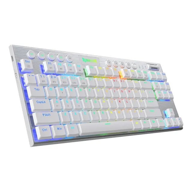 Teclado gamer bluetooth Redragon Horus QWERTY Outemu Low Profile Red español latinoamérica color blanco con luz RGB