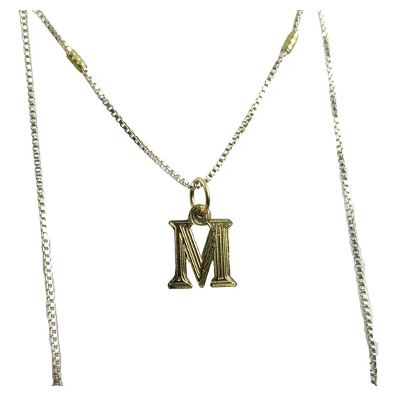 Conjunto Cadena Plata Y Oro + Dije Inicial Oro 18 Kts