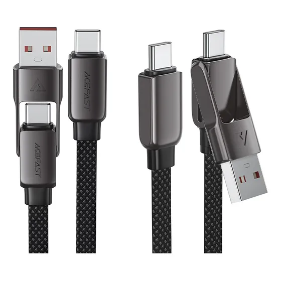 Cable Acefast C13-04 Doble Usb-a/c A Usb-c  60w Carga Rápida  Malla Anti-nudos + Conector Zinc  Certificado Ce/fcc (envío Mx)