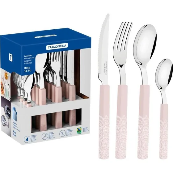 Juego de Cubiertos Bliss Tramontina 16 Pzas Acero Inoxidable Mangos de Polipropileno Lino