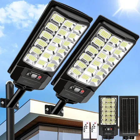 Kit 2 Refletor Solar Led Holofote 1100W Lampada Solar Ip67 Com Sensor Controle
