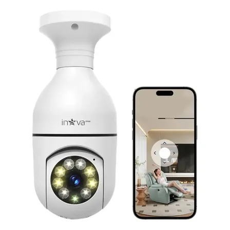 Câmera Lâmpada De Segurança Inova Wifi Ip 360° Full Hd Com Visão Noturna Lâmpada Detecção Movimento Áudio Bidirecional Branco App Icsee