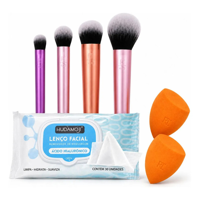 Kit Essencial Maquiagem Pincéis Macios Esponjas E Lenços Kit Essencial Maquiagem Pincéis Macios Esponjas E Lenços