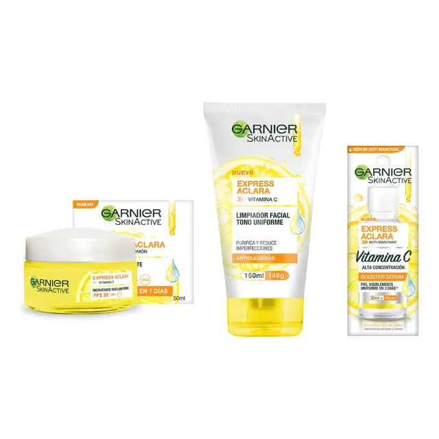 Rutina Comp. Antimanchas Express Aclara Garnier Skin Active Momento de aplicación Día-Noche Tipo de piel Mixta