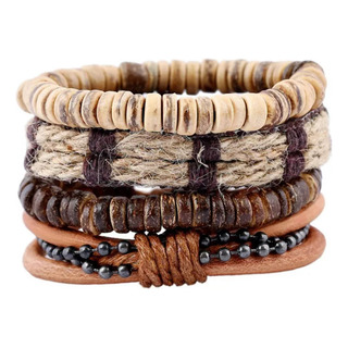 Ad Pulsera De Ratán Trenzada Hecha A Mano Y Piel De Vacuno Ad Pulsera De Ratán Trenzada Hecha A Mano Y Piel De Vacuno