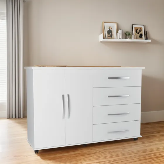 Cômoda Grande Multi Évora 2 Portas 4 Gavetas Madeira Branco