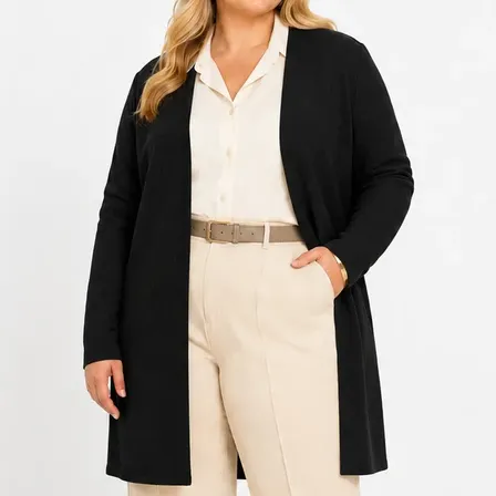 Cardigan Plus Size Inverno Quentinho E Elegante Preto G2/48/50
