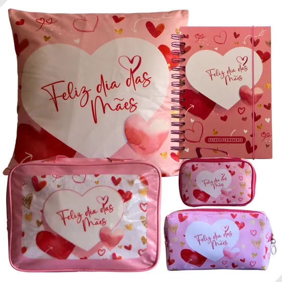 Kit Dia Das Mães Presente Agenda Mini Bolsa Capa De Almofada