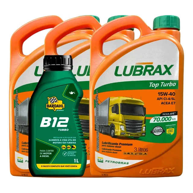 Kit Lubrax Top Turbo 15w40  9 Litros + Bardahl B12 Turbo 1l