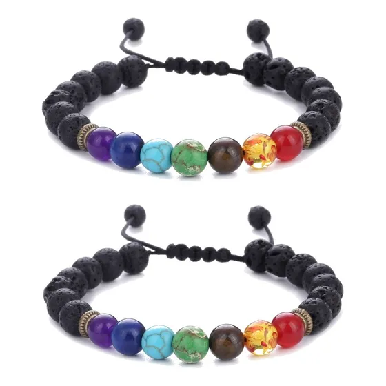 2pz Pulsera De Cuentas Lava 7 Chakras Pulseras Tejidas