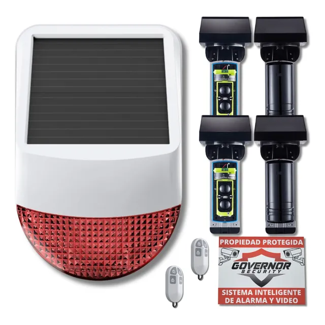 Kit Alarma Perimetral Governor 2 Barreras Ir Solar 80m Color Negro