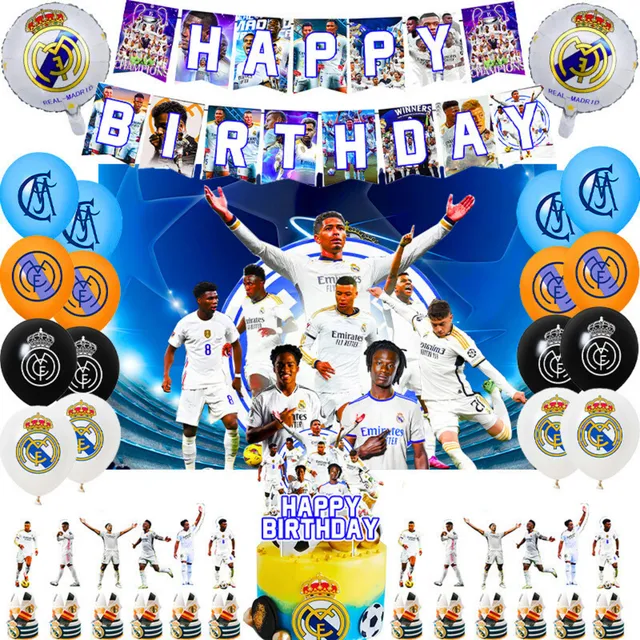 Kit Cotillon Cumpleaños  Real Madrid + Tela De Fondo