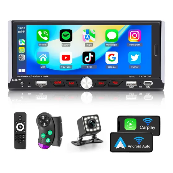 Autoestéreos 1din Ips Hd Wireless Carplay Mirror Link Bt Fm